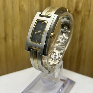 Vintage Pierre Cardin Unisex Watch Rectangle Black Dial on Silver Linked Band